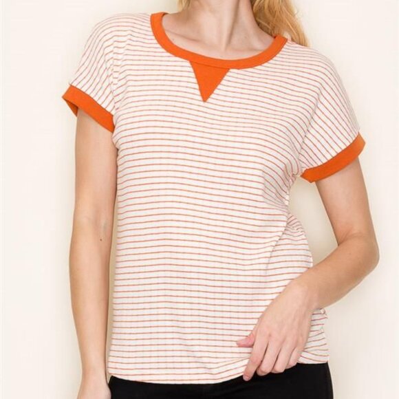 Women's Orange and White Stripe T-shirt Staccato Size XL - Picture 5 of 5